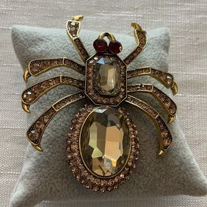 Spider Rhinestone Vintage Antique Gold Brooch
